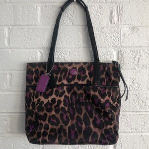 COACH PURPLE OCELOT PRINT TOTE